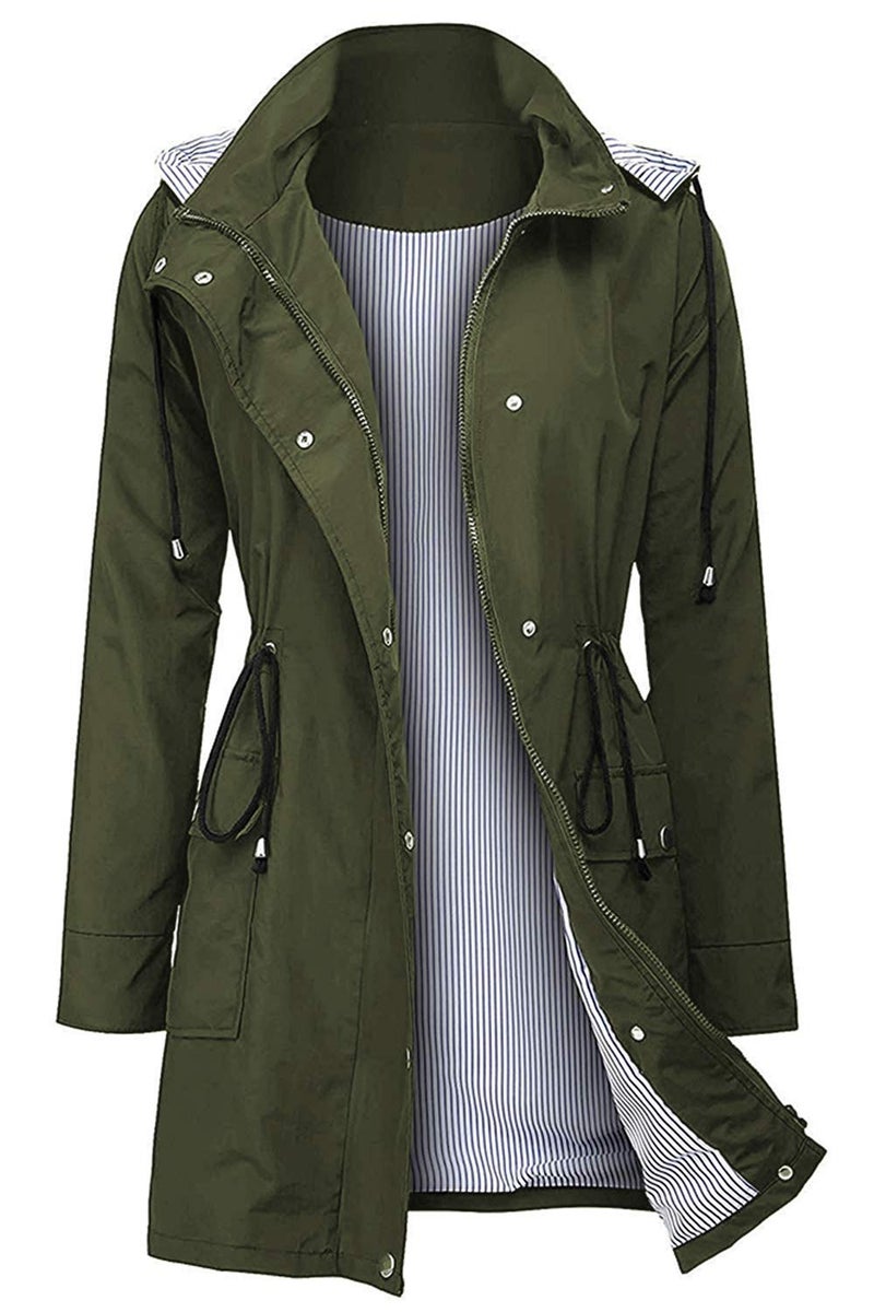 Arthas Women Light Rain Jacket Waterproof Active Outdoor Trench Raincoat with Hood Lightweight Plus Size for Girls (Army Green, S) - Image 1